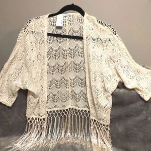 NWT White Fringe Kimono